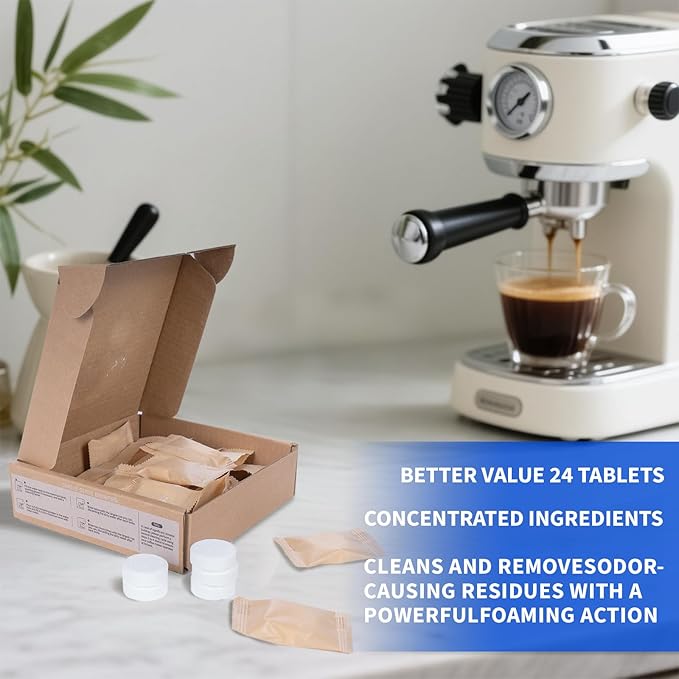 Coffee Machine Cleaner Tablets - 24 Pack | Descaling & Deep Cleaning for Keurig, Nespresso, Espresso & Drip Coffee Makers | Remove Limescale, Oil & Residue | Food Safe & Non-Toxic