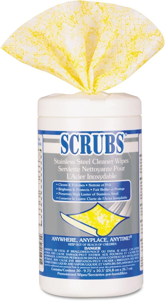 Stainless Steel Cleaner Towels, 9 3/4 x 10 1/2, 30/Canister