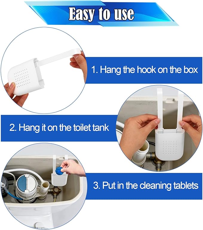 2pcs Toilet Tank Tablet Holder with Double Hooks, White Tablet Holder for Inside Tank Prevents Flapper Jams & Extends Cleaner Life for Standard Height Toilet Tanks