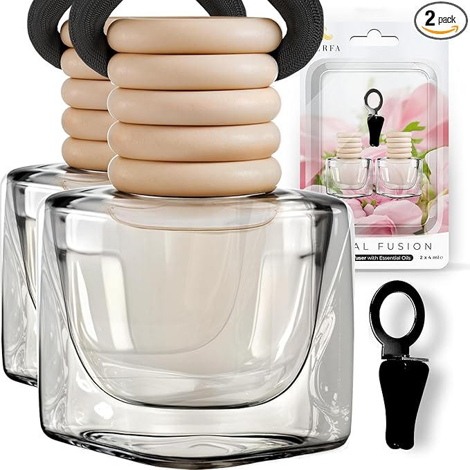 Car Air Fresheners for Women - Floral Fragrance Pack of 2 Long Lasting Car Air Freshener | Odor Eliminator Car Perfume Diffuser with Essential Oils | Automotive Air Freshener Vent Clip by Perfa