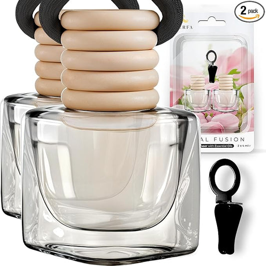 Car Air Fresheners for Women - Floral Fragrance Pack of 2 Long Lasting Car Air Freshener | Odor Eliminator Car Perfume Diffuser with Essential Oils | Automotive Air Freshener Vent Clip by Perfa