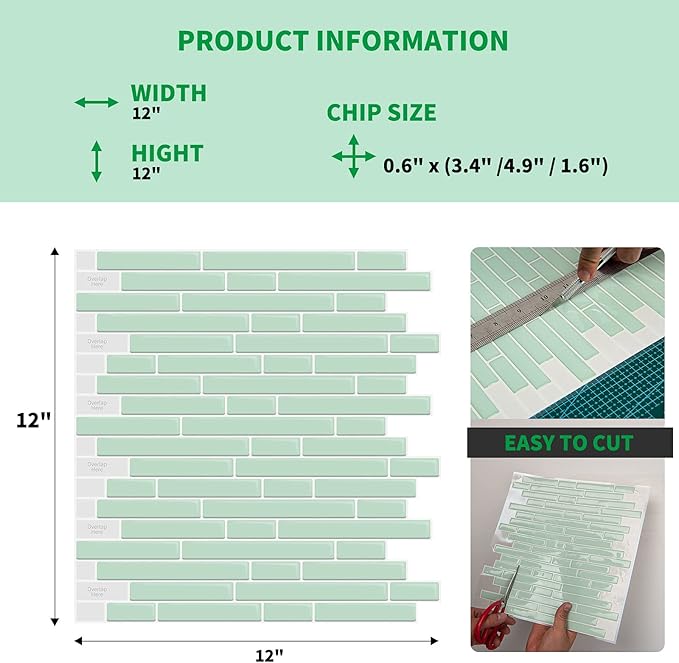LONGKING 10-Sheet Self-Adhesive Peel and Stick Backsplash for Kitchen, Vinyl Decorative Tiles (Teal)