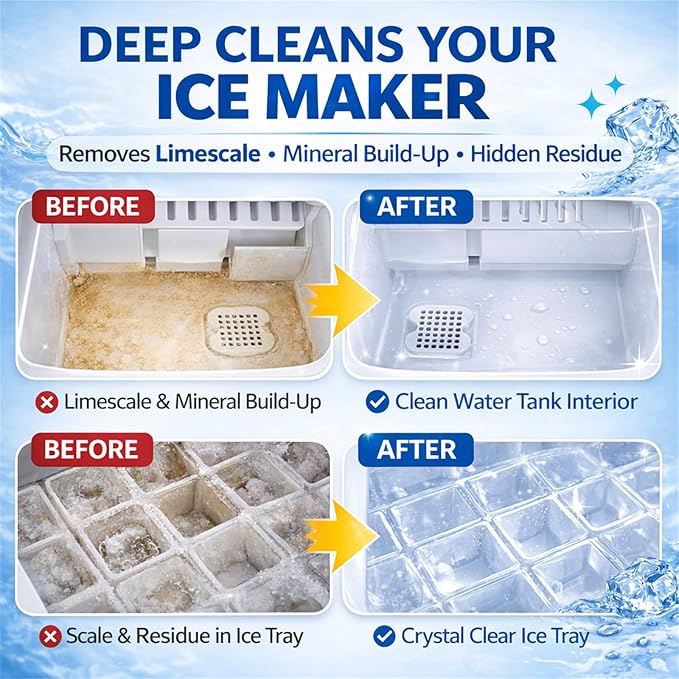 Ice Machine Cleaner Tablets Nickel Safe Ice Maker Cleaner Tablets for Countertop, Nugget Ice Makers Compatible with All Major Brands 36pcs