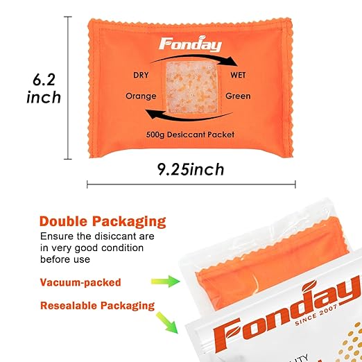 500g x 4 packs Fonday Rechargeable Silica Gel Car Dehumidifier Fast Reactivate Desiccant Bags, Large for Gun Safe Closet Basement Garage Storage Moisture Absorber
