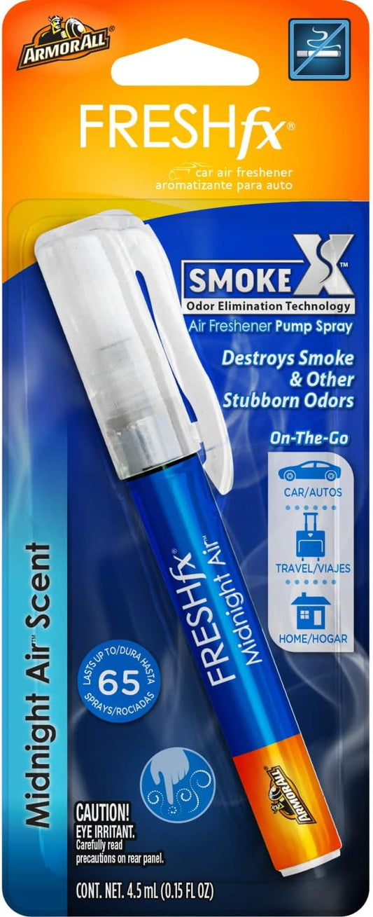 Armor All Fresh FX Smoke X Car Odor Eliminator Spray Pump, On-The-Go Car Air Freshener Spray, Midnight Air Scent, 0.15 Oz