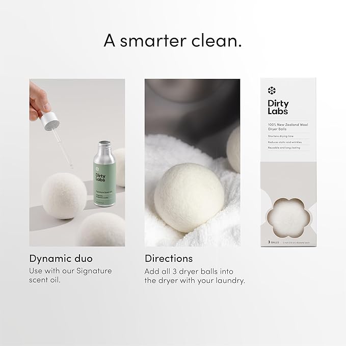 Reusable Wool Dryer Balls w/Essential Oils Bundle XL-6 Pack with 2 Essential Oils, Eco-Friendly Wrinkle Reducer Wool Dryer Balls Handmade & Hypoallergenic Natural Fabric Softener|Ocean & Lavender Oil