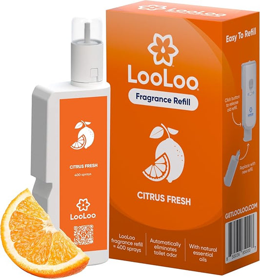 Loo Loo Touch Free Toilet Freshener Refills, Natural Essential Oils ??Toilet Smell Eliminator, Bathroom Deodorizer, Air Freshener Spray for Bathroom, Citrus Fresh Fragrance, 2.0 Fl Oz