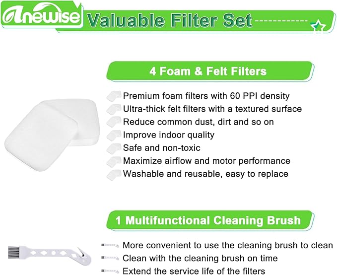 4 Pack UV850 UV900 Filter Replacement for Shark Performance Lift-Away UV900 UV850 UV950 DuoClean PowerFins Detect LA490 LA491 LA492 Upright Vacuum, Part XFFK602UKT Foam & Felt filters