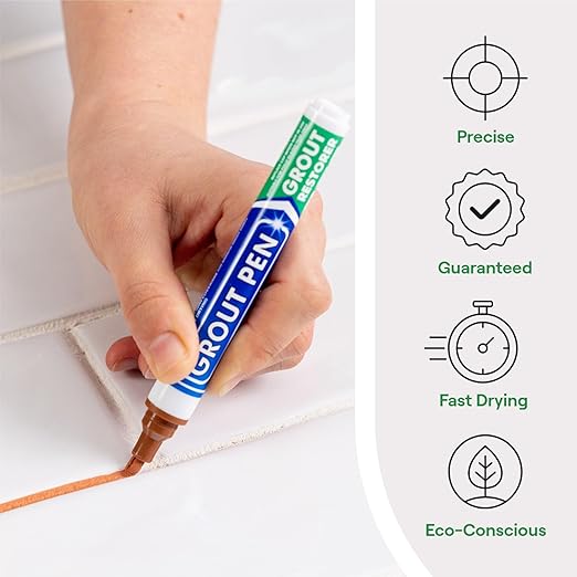 Grout Pen Tile Grout Paint Marker: Waterproof Tile Grout Paint Pen Colorant, Grout Shine Touch Up & Renew - Terracotta, Wide 15mm Tip (20mL)