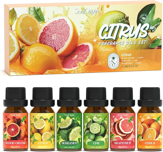 Citrus Essential Oils Set, Fragrance Oil Set for Diffuser, Scent Diffuser Oil for Candle Making- Blood Orange, Lemon, Bergamot, Lime, Grapefruit, Citrus