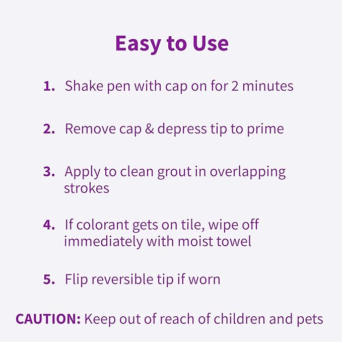 Rejuvenate Grout Renewer Pen, 1 Count, White Grout Color Restorer Instantly Covers Stained, Dirty Or Old Grout Between Kitchen And Bathroom Tiles