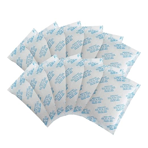 Silica Gel Packs - 15 Packs 50 Gram Desiccant Packets, Food Safe Moisture Absorbers for Storage, Reusable Silica Gel Dehumidifier for Electronics, Clothes, Documents