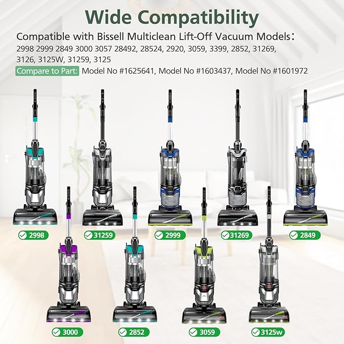 2998 Filter Replacement Kit Compatible with Bissell 2998 Multiclean Lift-Off Pet Vacuum, Fit for Bissell 2998 2999 2849 3000 3057 28492 31259 3399 2852 31269 3125W Vacuum, Part 1625641 (3+6 Pack)
