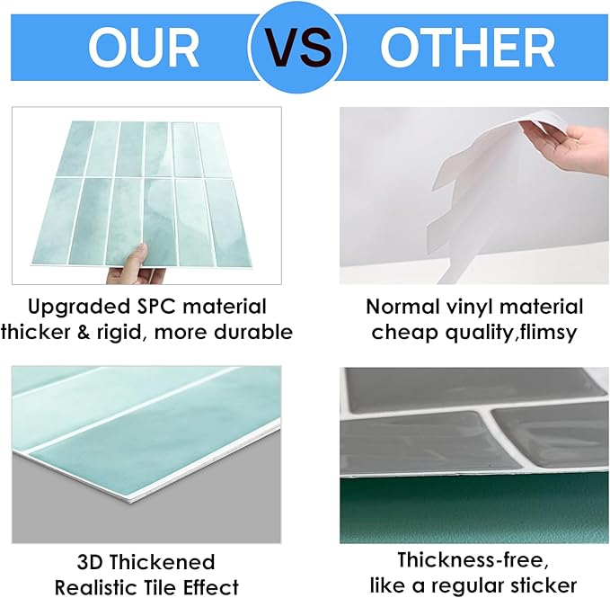 Peel and Stick Tile，New Upgrade Thicker Design Self Adhesive 12" x 12" Large Premium Peel and Stick Backsplash for Kitchen (Mint Green).