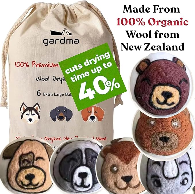 Essential Oils for Laundry + Animal Wool Dryer Ball Set, 6 Animal Dryer Balls & Essential Oil Set Bundle, 6 Most Used Pure Therapeutic Grade Oil Set, and Organic Wool Dryer Ball Set