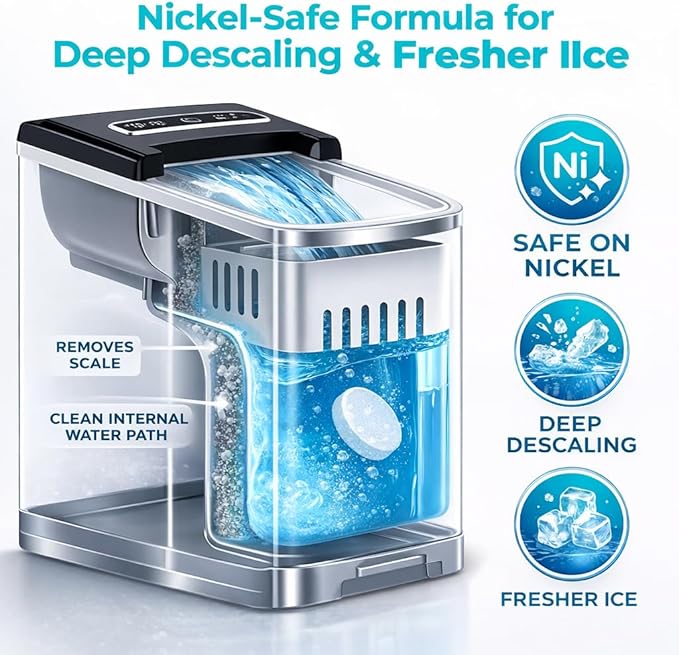 Ice Machine Cleaner Tablets Nickel Safe Ice Maker Cleaner Tablets for Countertop, Nugget Ice Makers Compatible with All Major Brands 36pcs