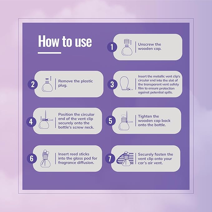Premium Car Perfume Vent Clip |14 ML |Lavender Fragrance Car Air Freshener |Natural Essential Fragrance Oils in Glass Bottle with Wooden Reed Sticks|Long Lasting upto 30 days