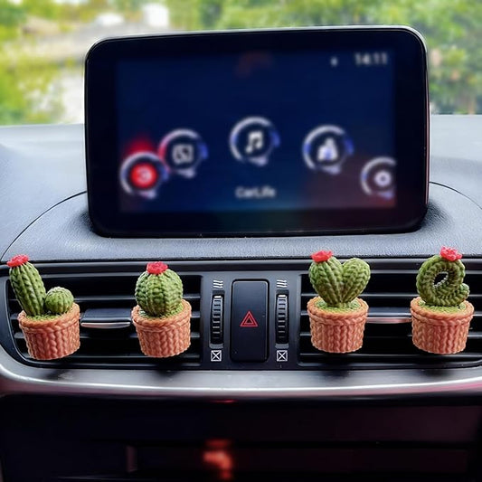 Cute LOVE Cactus Air Vent Decorations, Car Air Freshener Vent Clip with Aroma Pad, 4 Pack Vent Clips Accessories for Women Car Decor Gifts (Green LOVE, Tasteless)