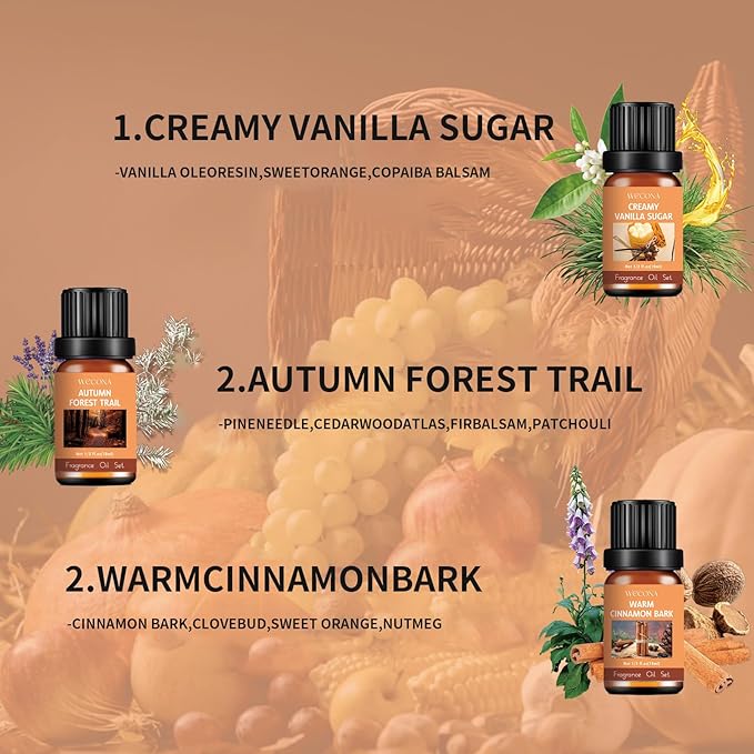 Fall Essential Oils Set – 6 Pack Aromatherapy Oils, Essential Oils Fall Scents for Diffuser, Candle Making Scents, Fragrance Oil for Soap & Candle Making, Fall Scented Essential Oils
