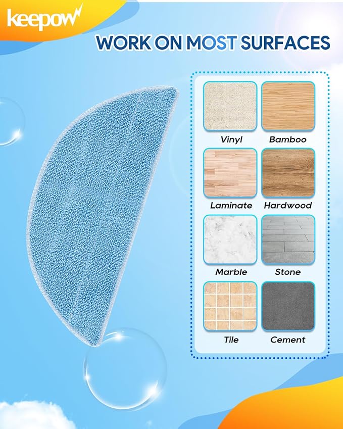 KEEPOW Vacuum Mop Replacement Pads Compatible with ILIFE V3/V3s/V5/V5s/V5s pro/V5s Pro 2/V5s Plus/Noisz S5 Pro/V9/V9 Pro Robot Vacuum Cleaner, 10 Pack