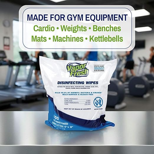 Vapor Fresh Disinfecting Wipes - 1200 Count x 1 Roll (1,200 Total Wipes) Plant Powered Commercial Grade Disinfectant For Gym Equipment, Fitness Studios, Spas - Free of Quats - Bulk Refill Rolls