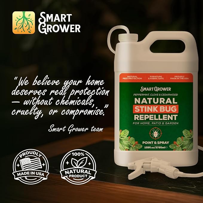Natural Stink Bug Spray 128oz with Trigger Sprayer-Repellent for Indoor & Outdoor Use – Plant-Based Stink Bug Eliminator with Essential Oils, Stain-Free on Fabric, Pet & Family Friendly - Smart Grower