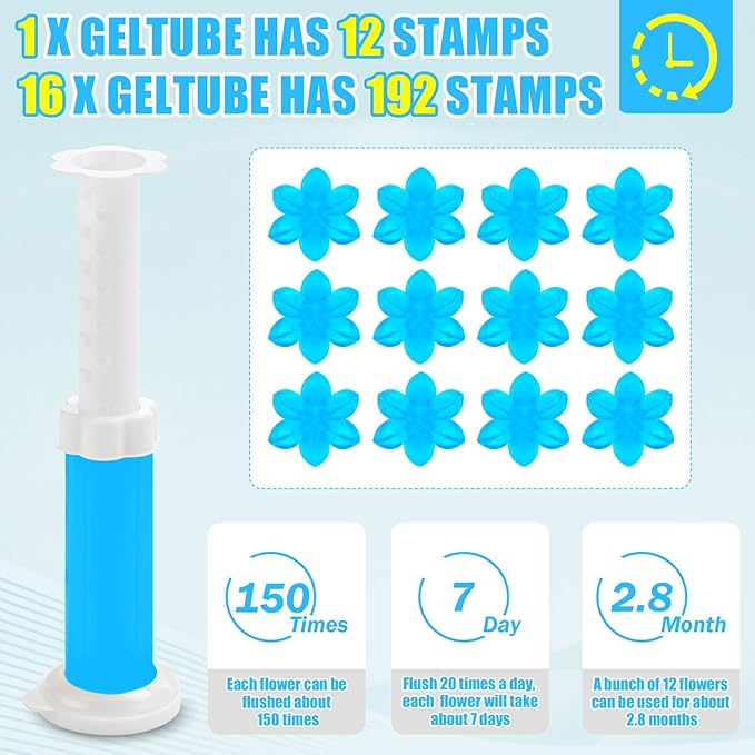 16 Pack Toilet Gel Stamp, 192 Stamps 6 Kinds Of Scent Toilet Bowl Cleaner Gel, Long-Lasting Flowers Shaped Bathroom Freshener, Keeps Toilet Fresh Fragrant and Clean