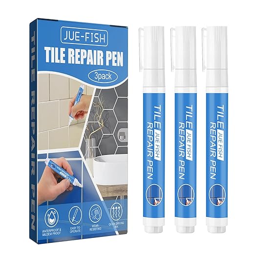 Waterproof Tile Grout Colorant and Sealer Pen, Grout Pen White, for Cleaner Looking Floors, for Wall Floor Bathrooms and Kitchen, 3pcs