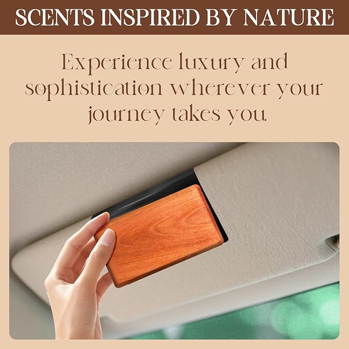 Car Air Freshener Starter Kit - Wood Air Freshener - Car Odor Eliminator for Visor Clip - Long Lasting - Variety Scent Refill - CLIP INCLUDED (Amber/Teak/Lavender/Frosted Spruce)
