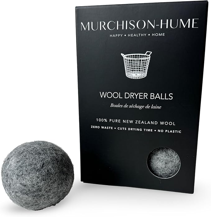 Murchison-Hume Wool Dryer Balls – 100% New Zealand Wool, Natural Fabric Softener, Reduces Drying Time, Eco-Friendly & Reusable – Set of 6