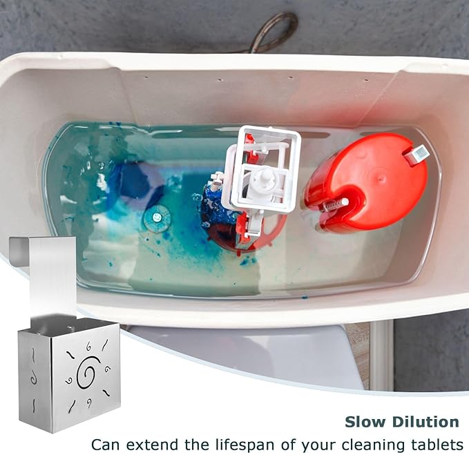 304 Stainless Steel Toilet Tank Cleaner Caddy with Adjustable Hook - Hanging Holder for Blue Tablets & Bleach Pods (Silver)