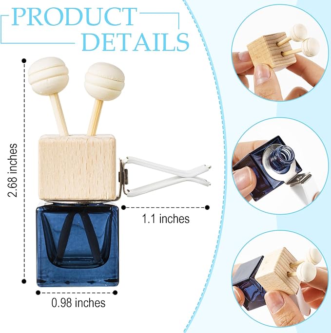 Zubebe 60 Pcs Car Diffuser Bottles Empty Bulk Vent Clip Car Air Freshener Diffuser for Essential Oil Perfume Glass Bottle with Wooden Caps Stick Fragrance Ornament (Gradient Black)