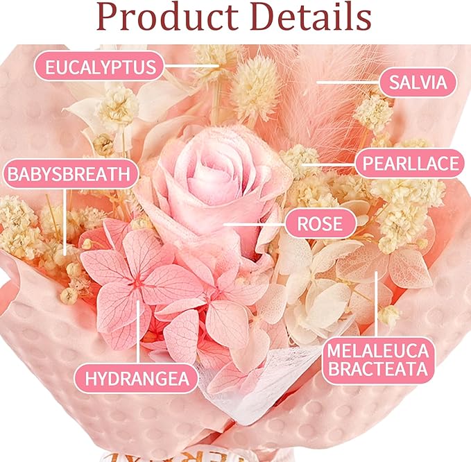 Mini Flower Bouquet Car Air Vent Clips - Decorative Rose Bouquet with Fragrance Diffuser for Car Air Vent Dashboard, Floral Romantic Auto Pink Car Accessories Gift for Women (Pink)