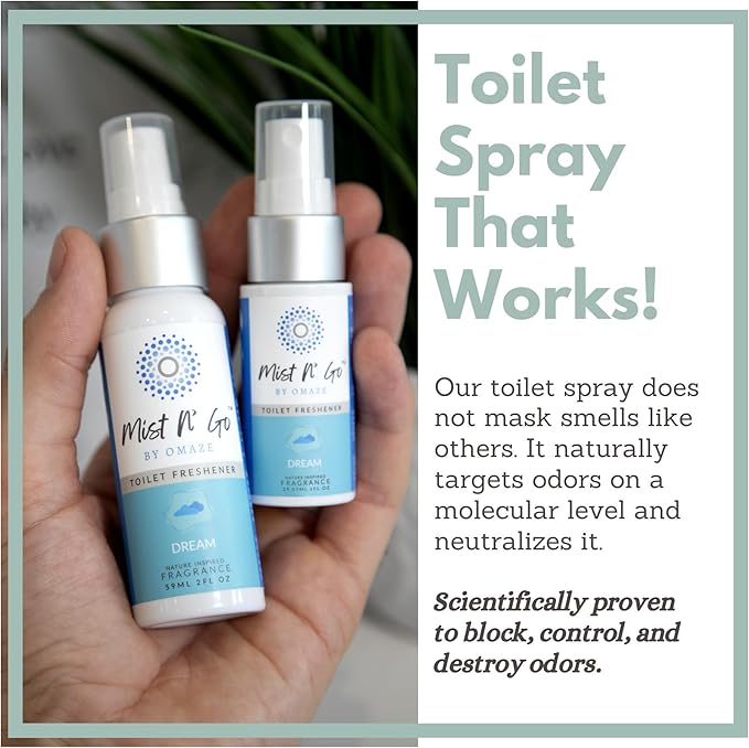 Mist N' Go by Omaze Travel Toilet Spray - Odor Eliminator and Bathroom Air Freshener Deodorizer - Dream Daily Pack (2oz x1 + 1oz x1)