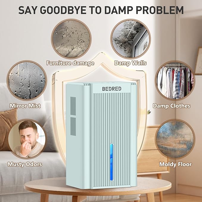Dehumidifier, 95OZ Dehumidifier for Home 1000 Sq.Ft - Quiet with Auto Shut Off & Relaxing 7 Color Ambient Light,Ideal for Livingroom, Bedroom, Basement(Pale Turquoise)