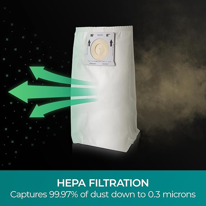 Kenmore IB600 HEPA Replacement Intuition Upright Vacuum Cleaner Bags for BU4022, BU4020, BU4018, BU4050, BU3040,White