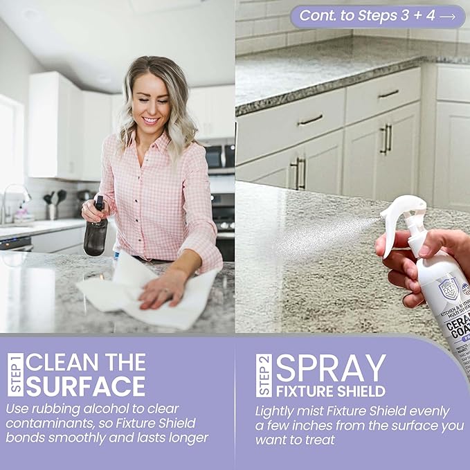 Fixture Shield Home Ceramic Coating Spray (8 oz) - SiO₂ Hydrophobic Protection for Kitchen & Bath | Repels Fingerprints, Stains & Hard Water | Extra Strength Formula | Made in USA