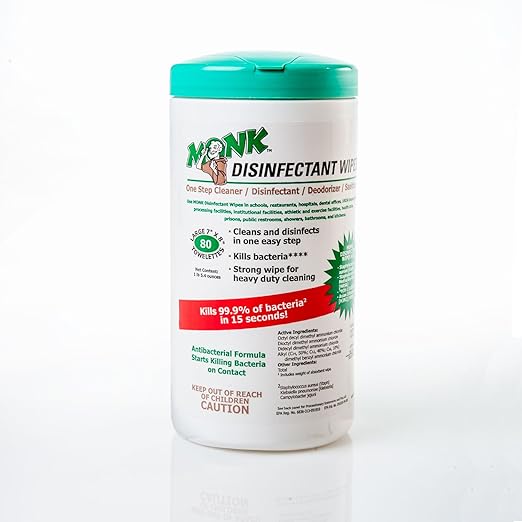 DREUMEX Monk Disinfectant Wipes, Large Lemon Breeze Fresh Scented Disinfectant Wipes , Value Pack Contains 6 Canisters of 80 Count, Perfect for Gyms, Fitness Clubs, Schools, Commercial Facilities