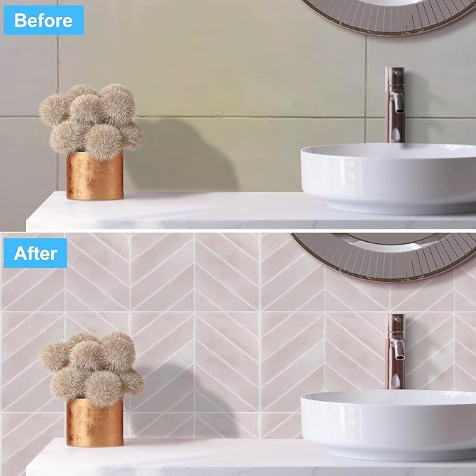 Peel and Stick Backsplash for Kitchen,New Upgrade Herringbone Premium Kitchen Backsplash,Stick on Subway Tile Peel and Stick Backsplash,Pink 10-Sheet.