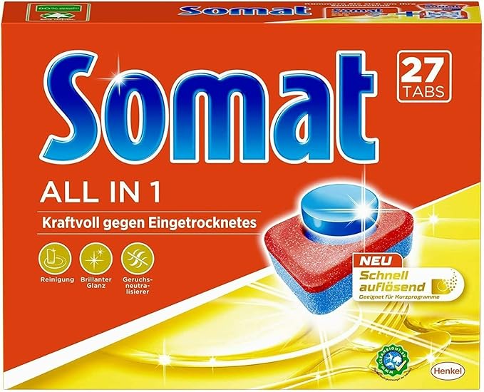 Somat All in 1 Dishwasher Tabs | Dishwasher Tabs For Daily Cleaning Of Cutlery And Dishes | With Extra Power And Protection Against Glass Corrosion - 27 Tabs