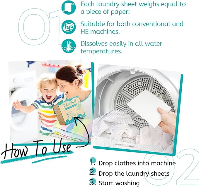 CLEARALIF Laundry Detergent Sheets Up to 240 Loads, FRESH OCEAN - Great For Travel,Apartments, Dorms,Laundry Detergent Strips Eco Friendly & Hypoallergenic