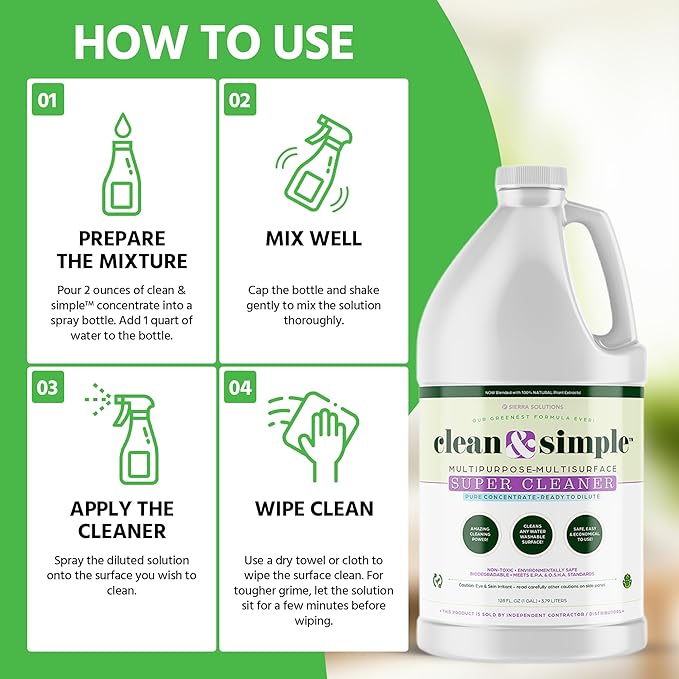 clean & simple™ SUPER CLEANER - Concentrated All-Purpose, Multi-Surface Cleaner, Non-Toxic, Biodegradable