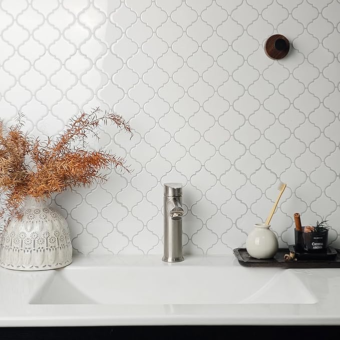 Arabesque Peel and Stick Backsplash for Kitchen, Thicker Design 3D Self Adhesive Wall Tile, 12"x12" Peel and Stick Wall Tiles, 10-Sheet Stick on Tiles for Kitchen and Bathroom (White)