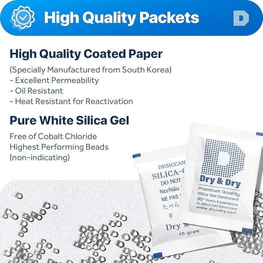 Dry & Dry 10 Gram [1000 Packets] Silica Gel Packets Silica Gel Desiccants, Silica Gel Packs - Rechargeable Moisture Absorbers for Food Storage, Electronics, 3D Filament & Safes