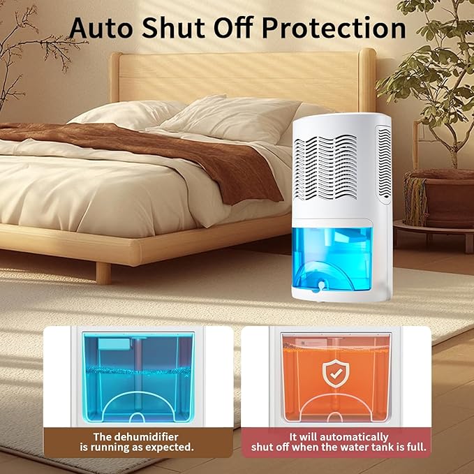 Quiet Small Dehumidifier for Bedroom up to 1000 Sq.Ft, 68 OZ Water Tank, Auto Shut-Off, Portable mini Dehumidifier for Bathroom,Apartment,Closet,rv, Small Spaces with 7 Color LED Lights