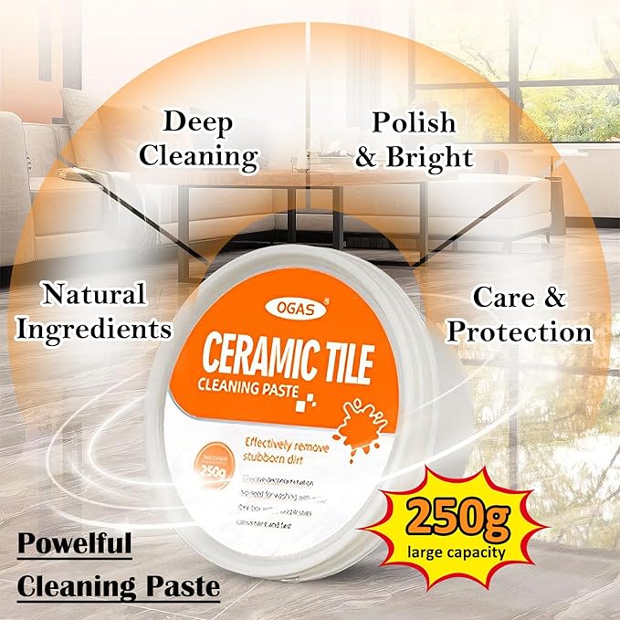 Tile & Grout Cleaner Paste, Bathroom Cleaner Fast Acting Non Toxic Cleaning Paste for Shower Tile, Ceramic, Granite, Porcelain, Marble Floor, Appliances & Fixtures, Removes Old Stains-250g