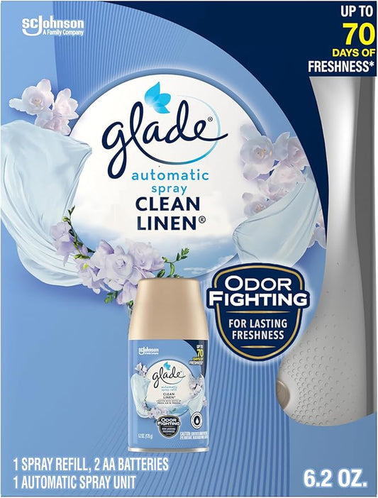 Glade Automatic Spray Refill and Holder Kit, Air Freshener for Home and Bathroom, Clean Linen, 6.2 Oz