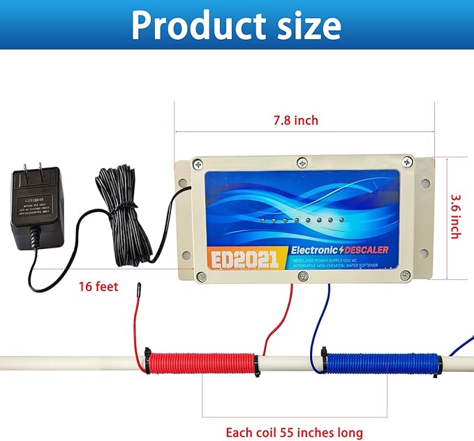 Whole House Electronic Water Descaler, Salt Free Hard Water Conditioner, Reduces Limescale and Rust Buildup, Easy Installation, Chemical Free Solution for Whole House