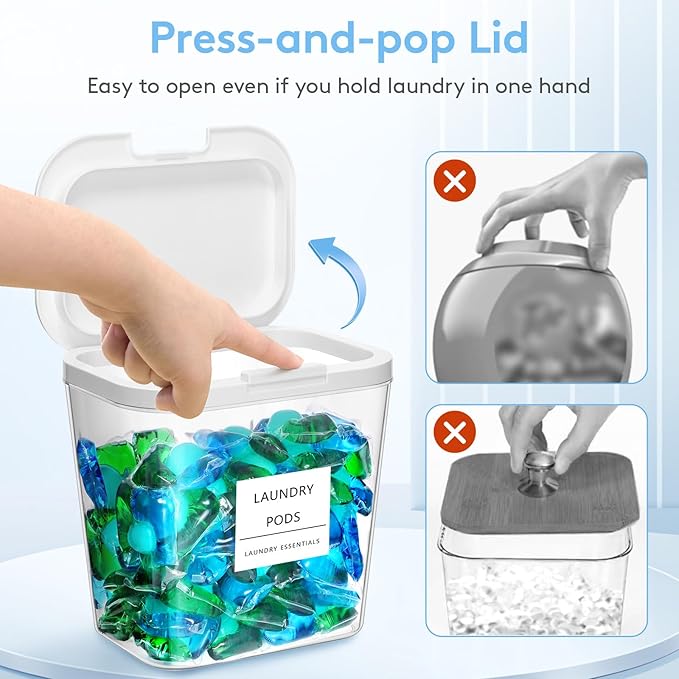Lifewit Laundry Pods Container with Pop-up Lid, Laundry Room Organization, Dryer Sheet Holder for Washing Powder Scent Booster Beads, 2700 +2000ml/0.72+0.5gal,6 Pcs
