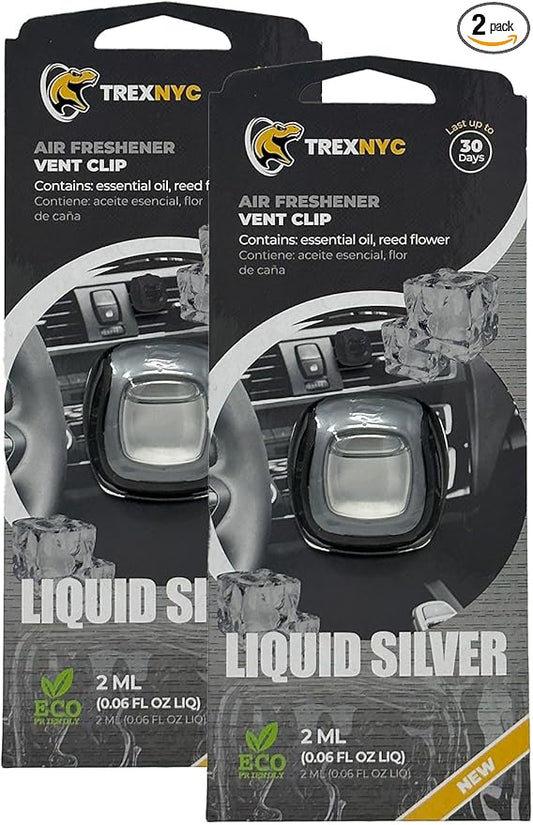 Car Air Fresheners Vent Clips, Essential Odor Eliminator, Perfect Scented Accessories, Long Lasting Fragrance up to 30 Days, 0.07 FL.OZ (Liquid Silver, 2 Packs)